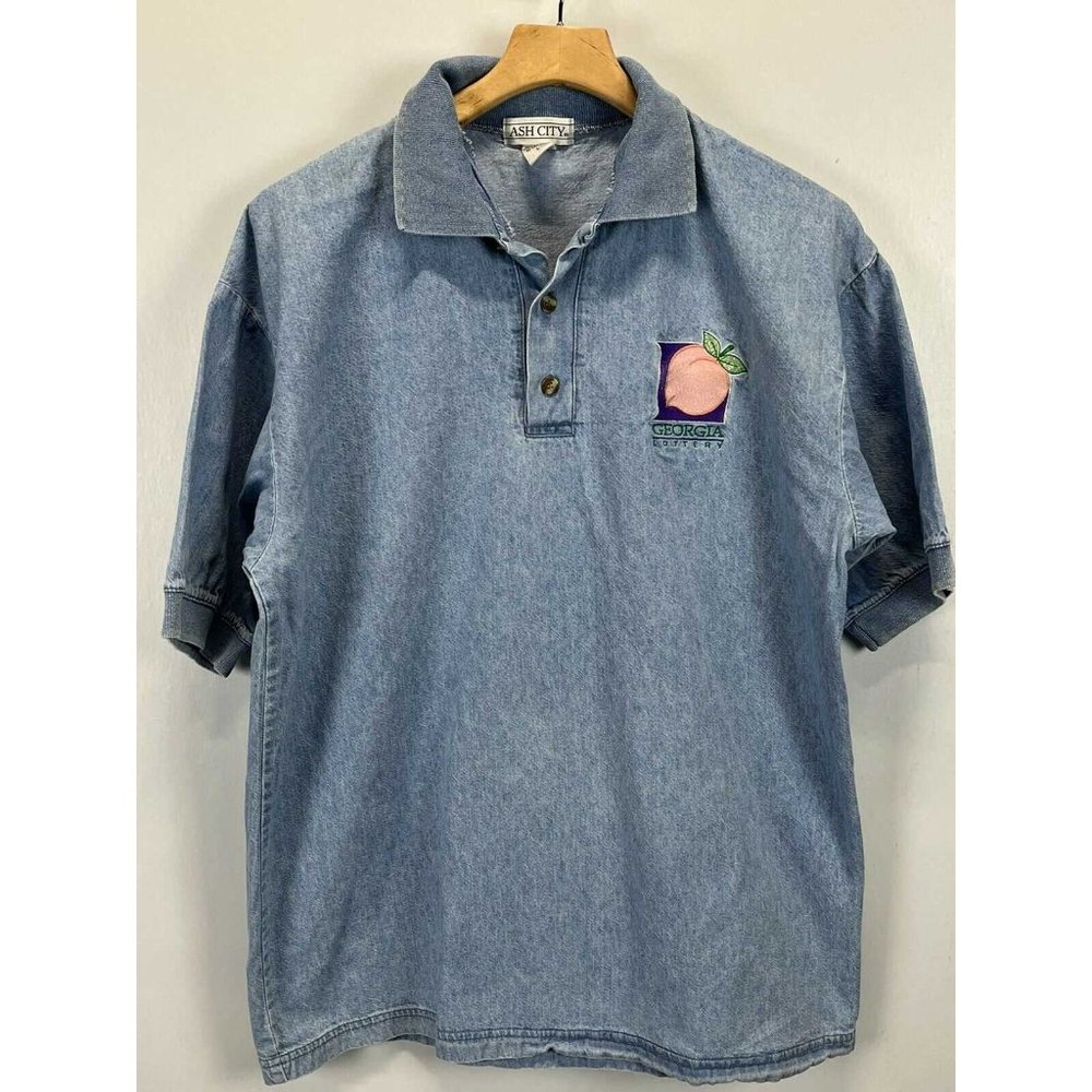 Vintage Womens Ash City Georgia Lottery Shirt Sz L GUC Denim Look